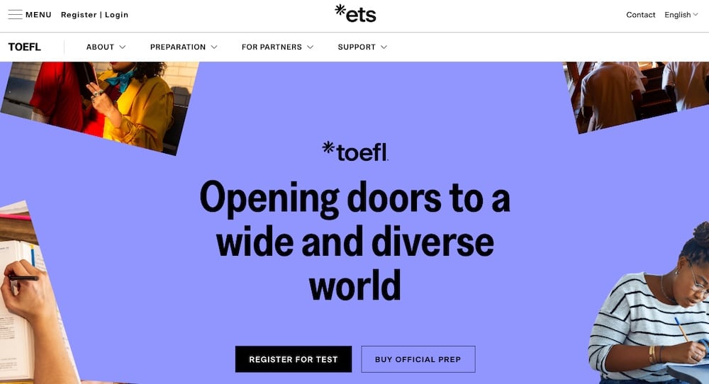 Una schermata del sito web del TOEFL per gli educatori.