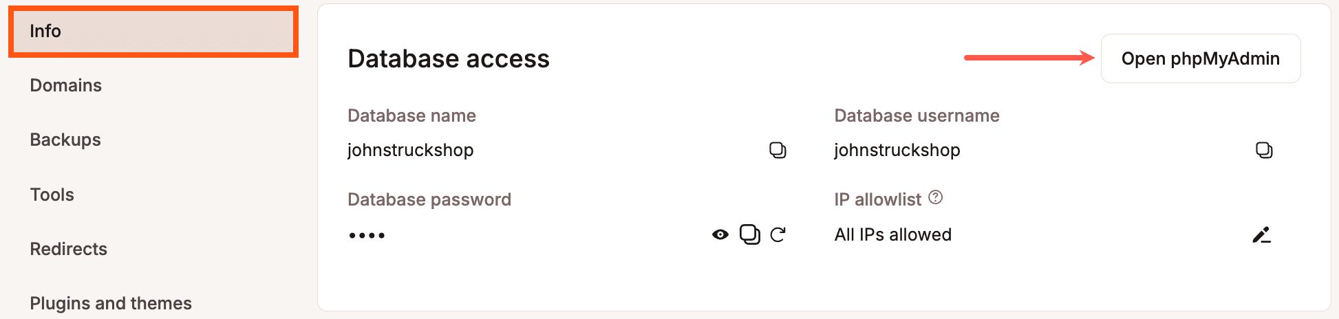 Accessing phpMyAdmin via MyKinsta