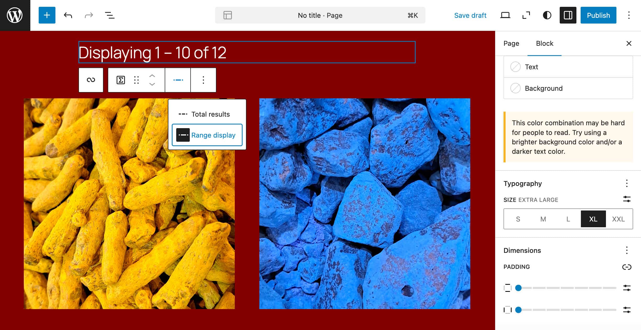 クエリトータルブロックの結果範囲