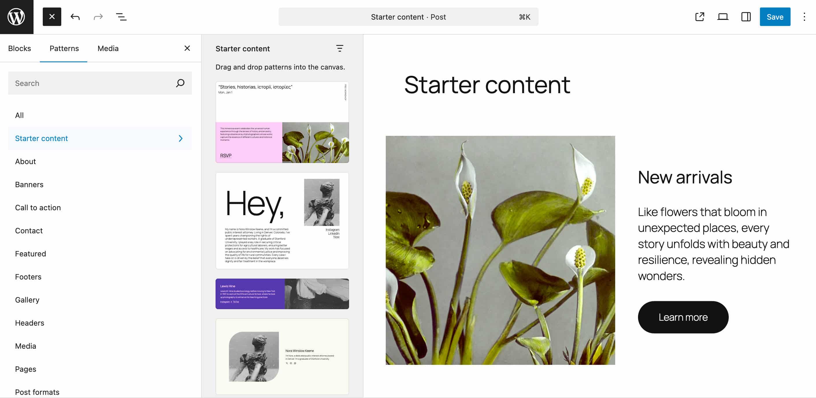 An overview of the block inserter in WordPress 6.8