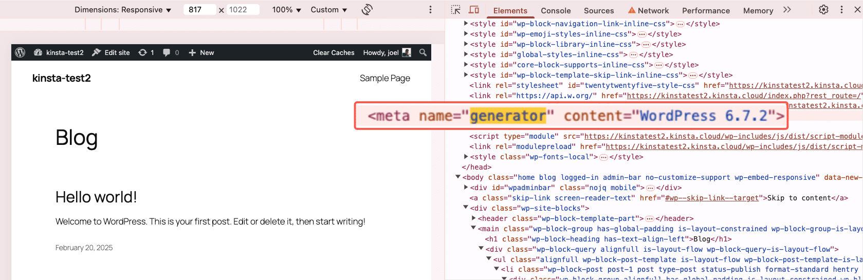 Versão do WordPress.