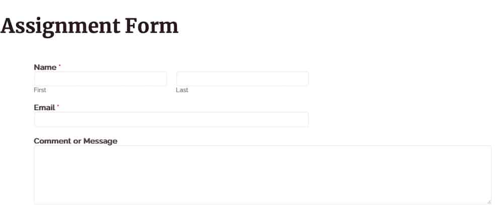 Captura de pantalla de un formulario online creado con el plugin WPForms e insertado en una página de WordPress.