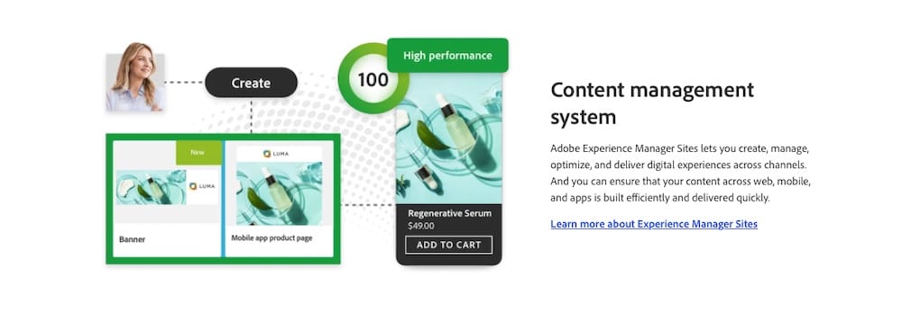 A screenshot of the Adobe Experience Manager website.