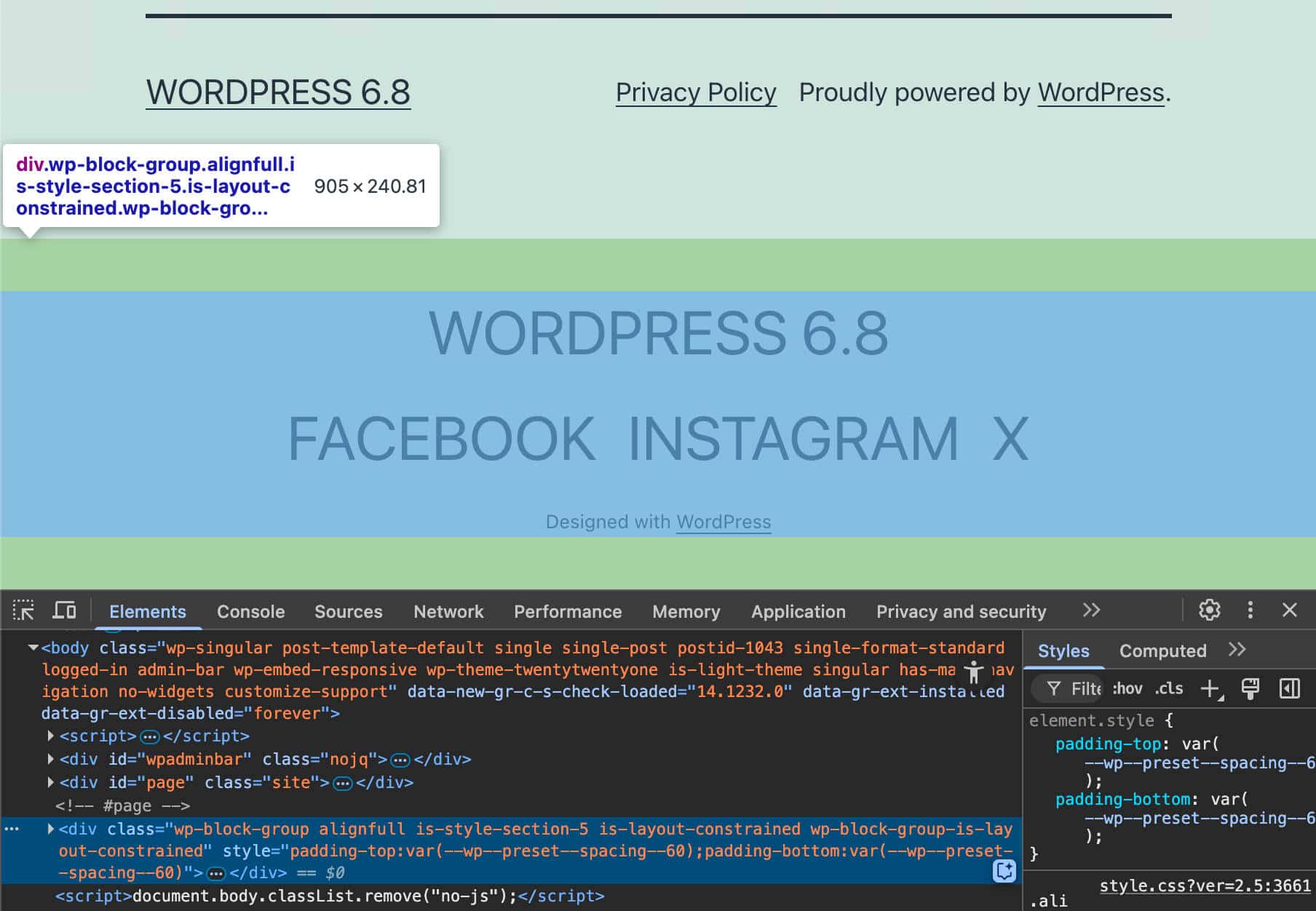ハイブリッドテーマに含まれるブロックテンプレートの一部
