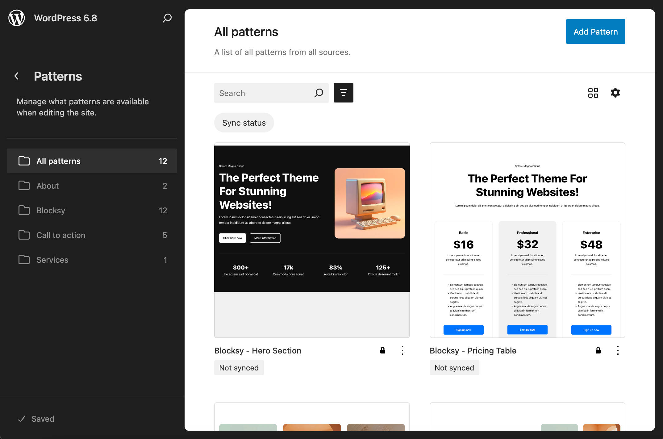 Blocksyテーマのパターン