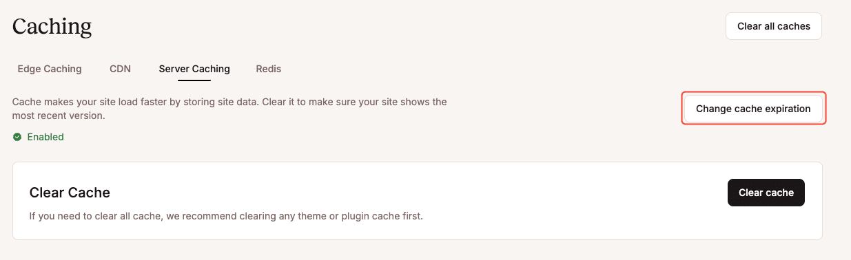 Cacheverloop wijzigen' optie in MyKinsta