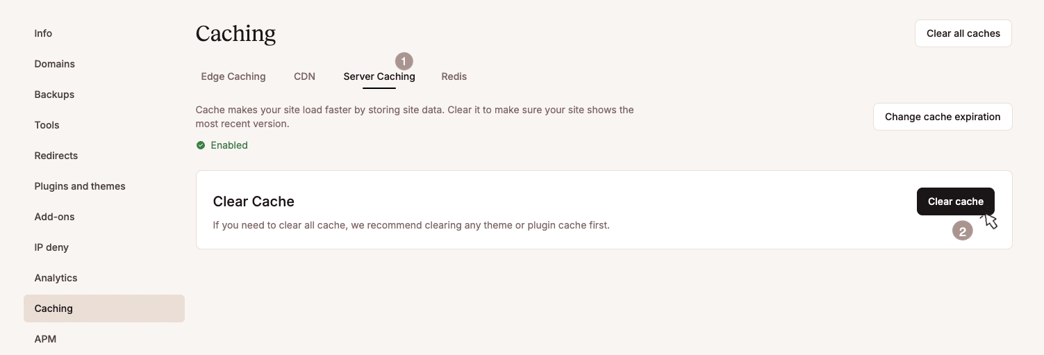 Het 'Gereed' bericht na het wissen van WordPress cache