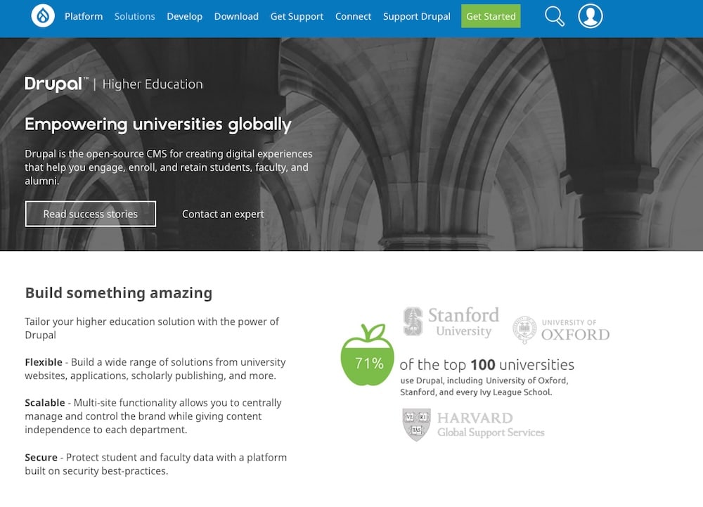 A screenshot of the official Drupal website.