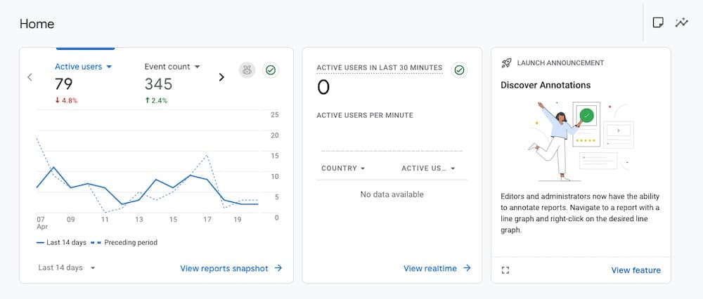 Google Analytics dashboard