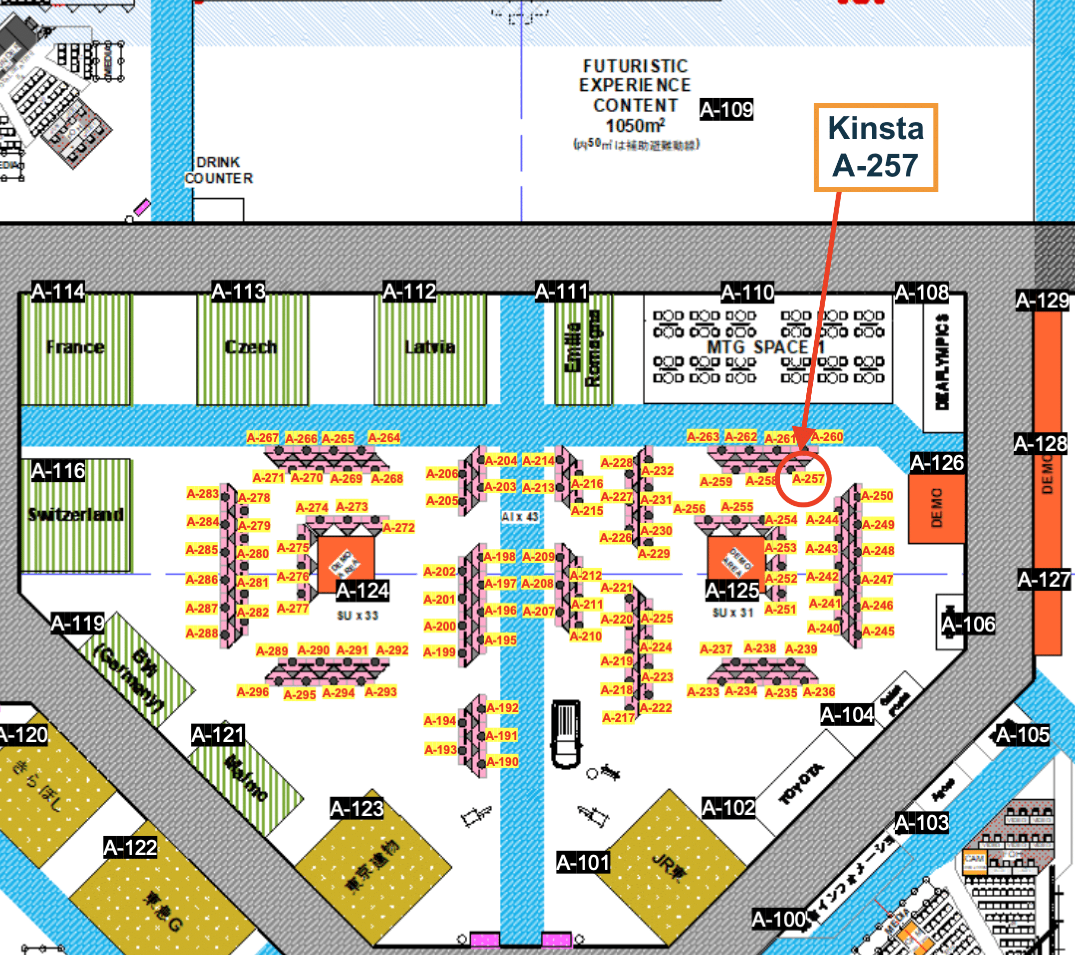 Kinsta's booth location (A-257) at SusHi Tech Tokyo 