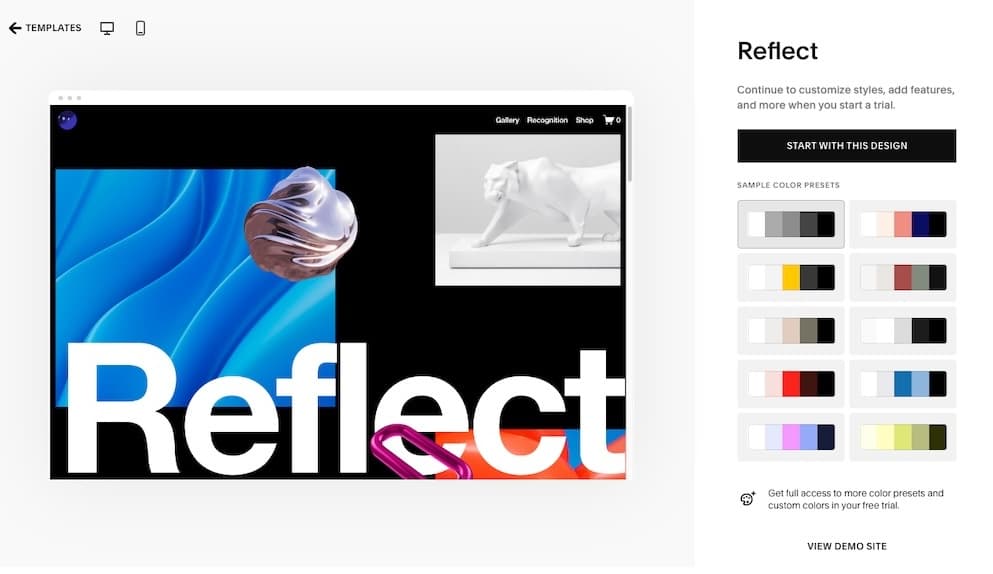 A screenshot showing a Squarespace template demo. 