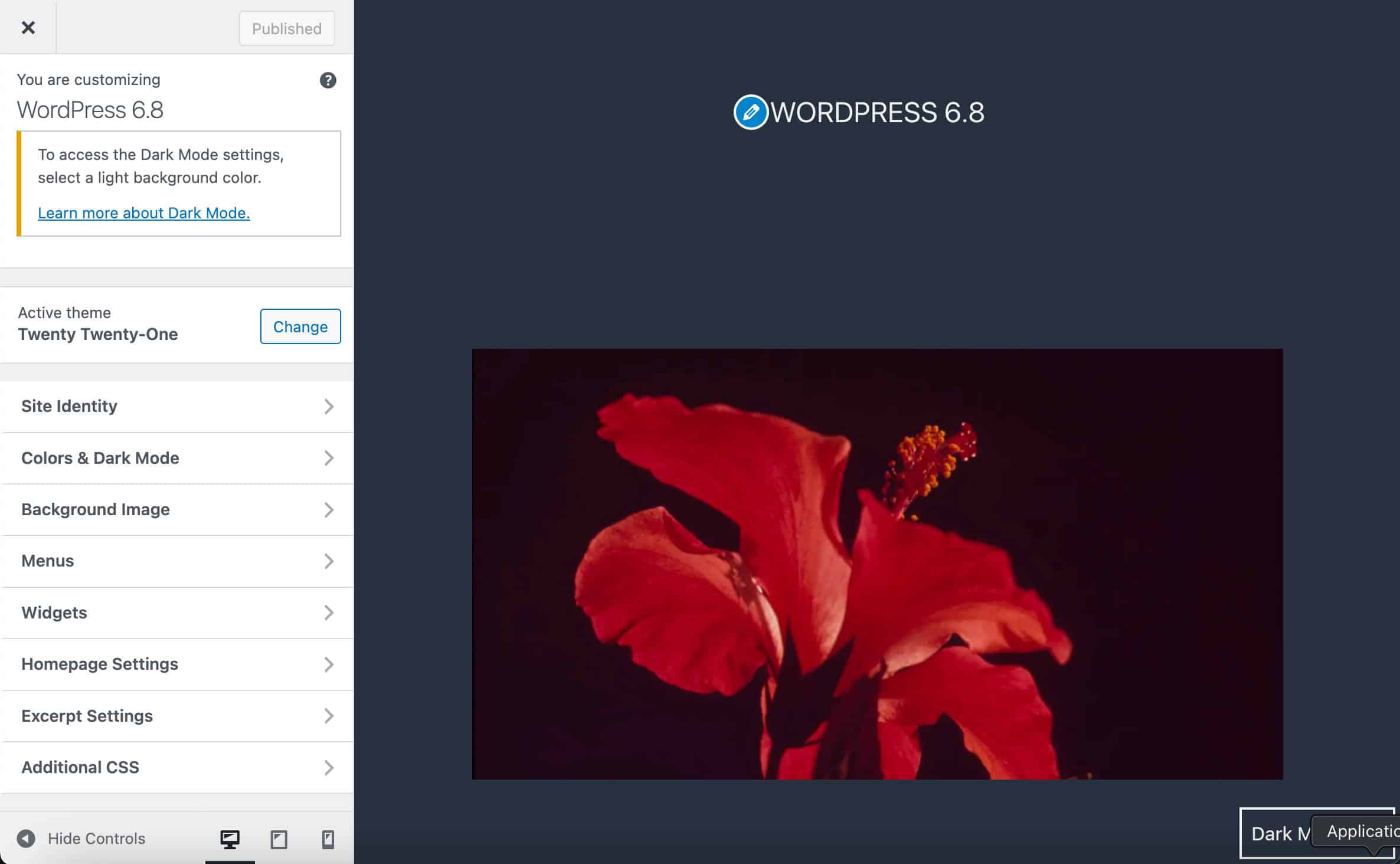Twenty Twenty-Oneテーマのカスタマイザー