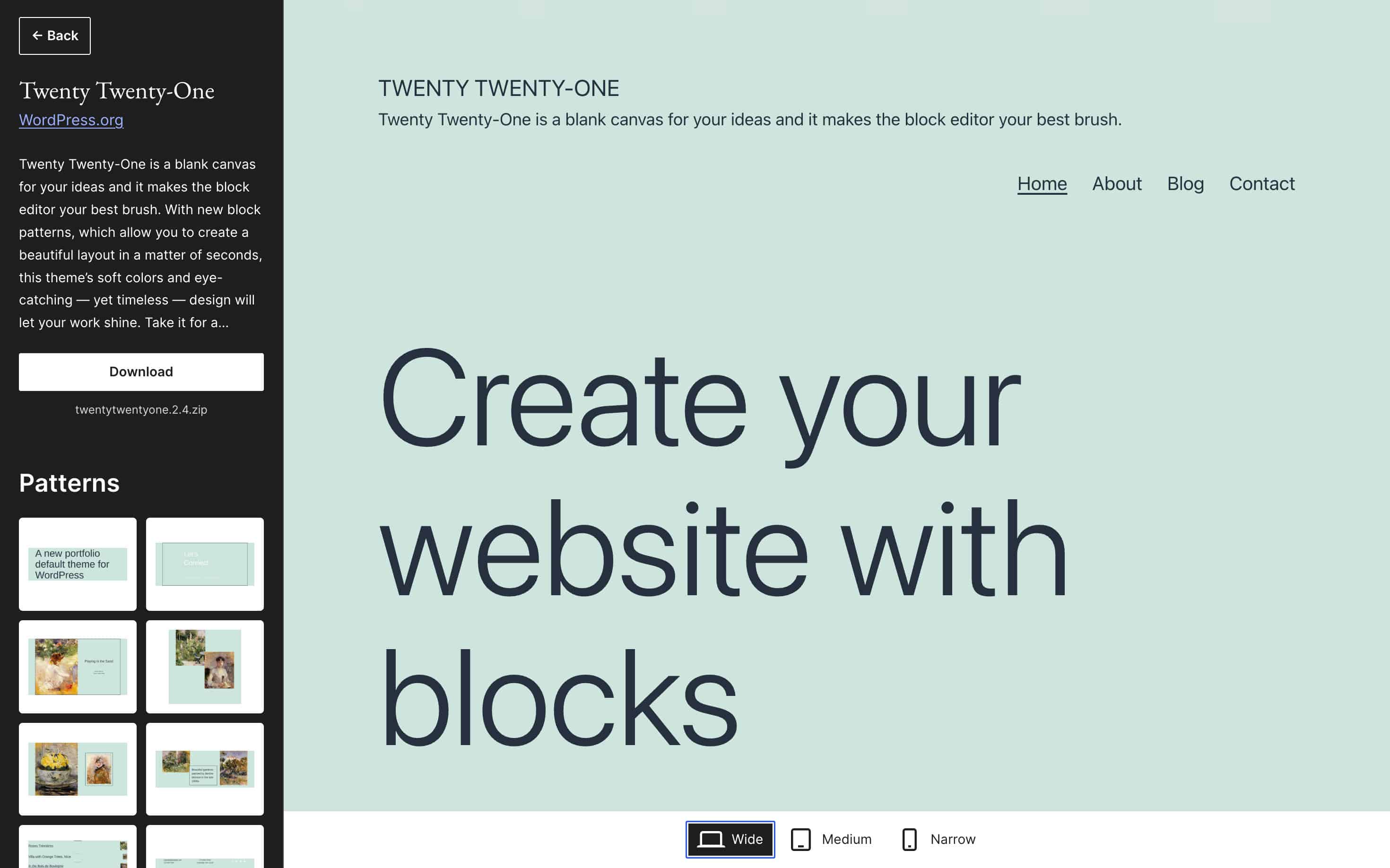 Twenty Twenty-Oneクラシック/ハイブリッドテーマのプレビュー
