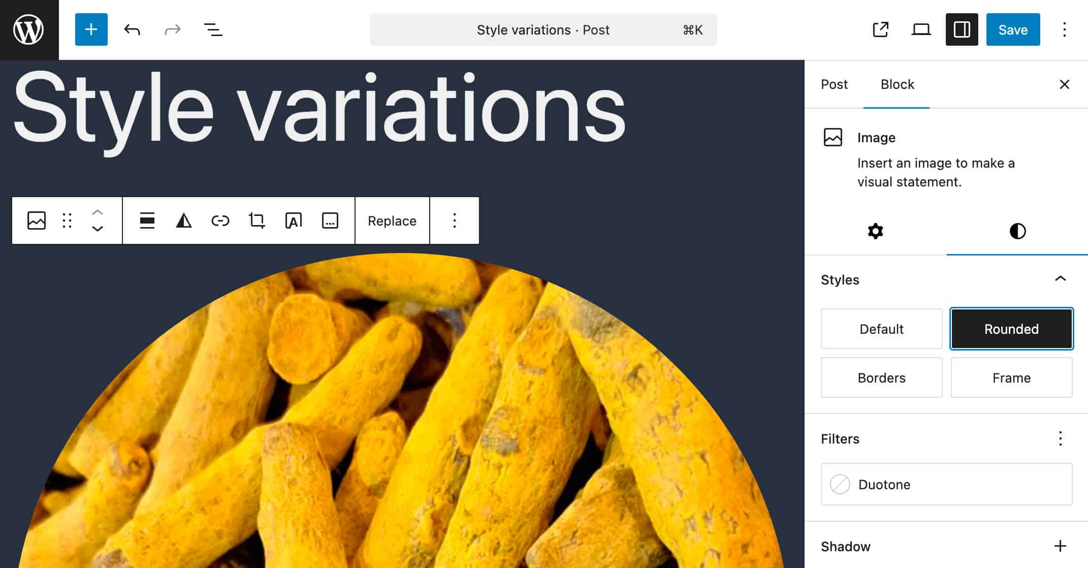 Twenty Twenty-Oneテーマのデフォルトスタイルバリエーション（画像ブロック用）