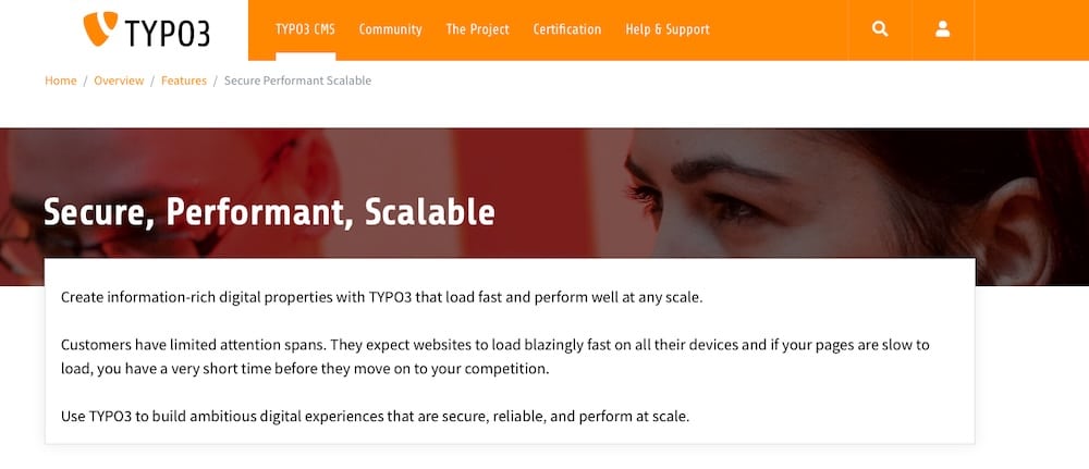 A screenshot that captures TYPO3 security claims.