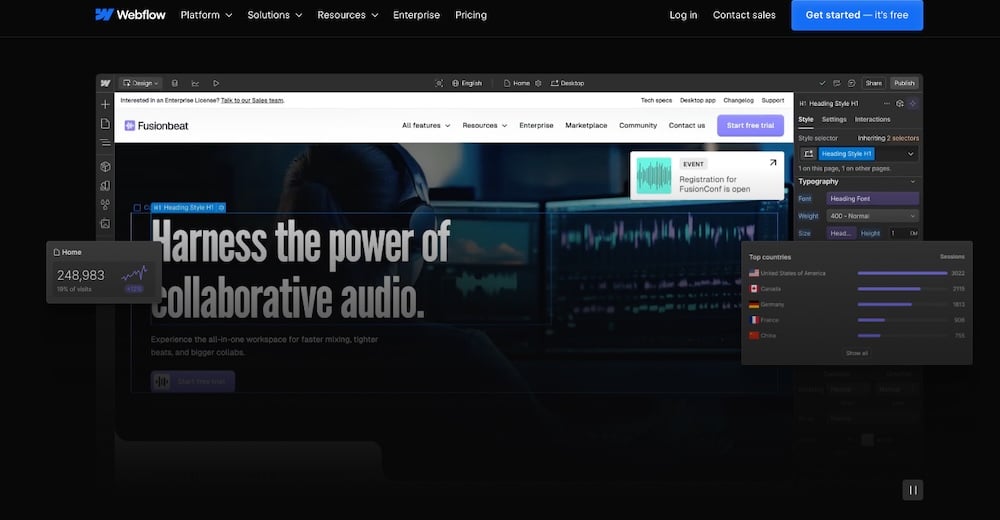 A screenshot of the Webflow website homepage.