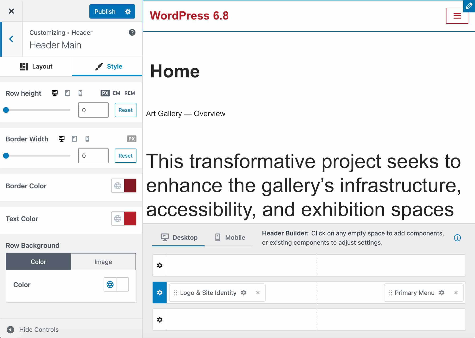 Neveのカスタマイザーにはヘッダービルダーが搭載されている