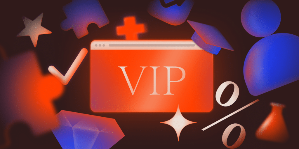 An illustration representing membership sites in education, including a computer screen showing the letters 'VIP'