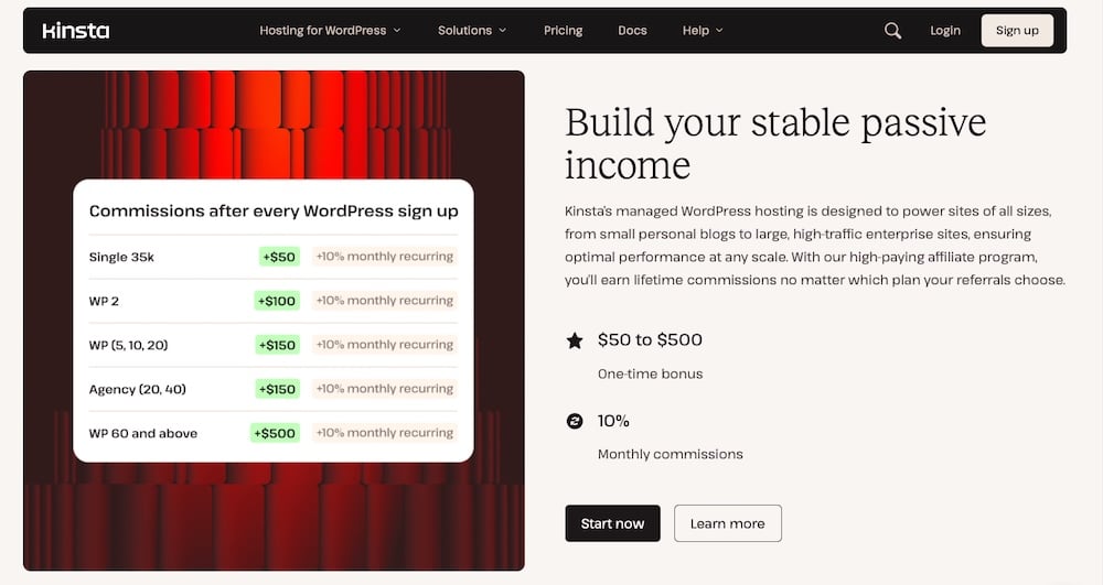 Le programme d'affiliation de Kinsta Hosting offre d'excellentes commissions aux agences.