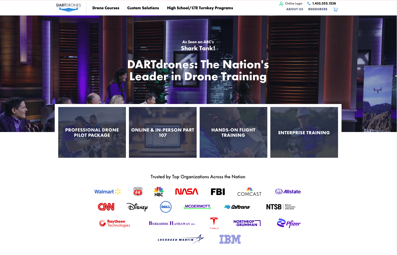 A página inicial do site da DARTdrones.