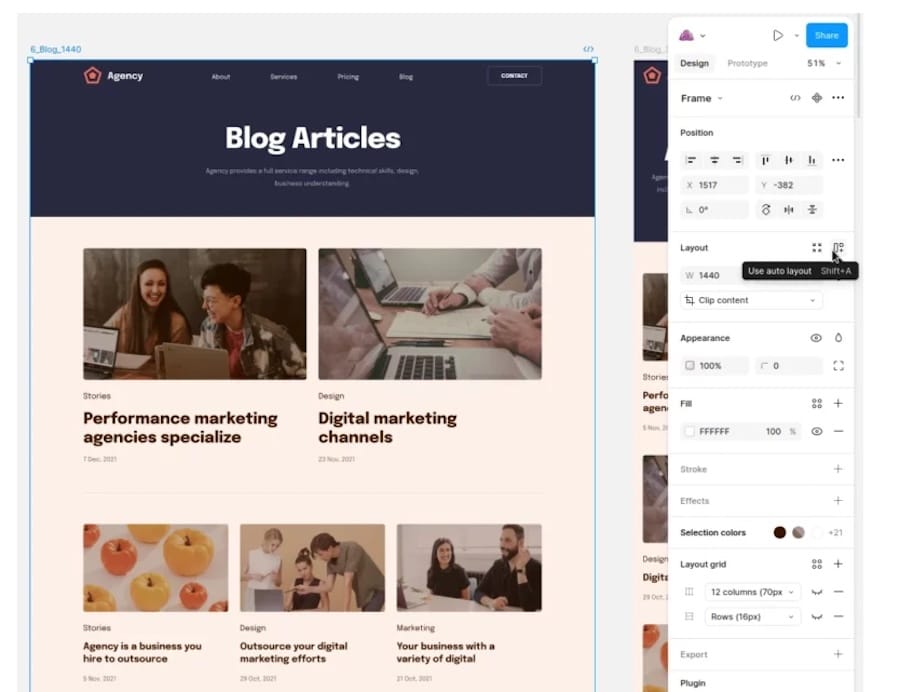Attivare il layout automatico in Figma.