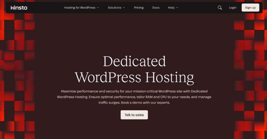 La página de inicio del alojamiento dedicado WordPress de Kinsta.