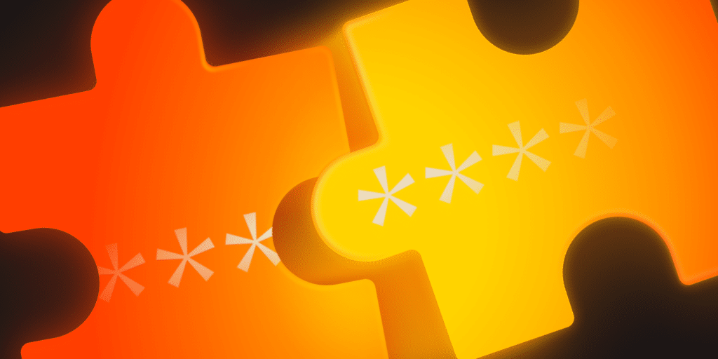 An illustration showing two pieced of a puzzle connecting, representing two-factor authentication.