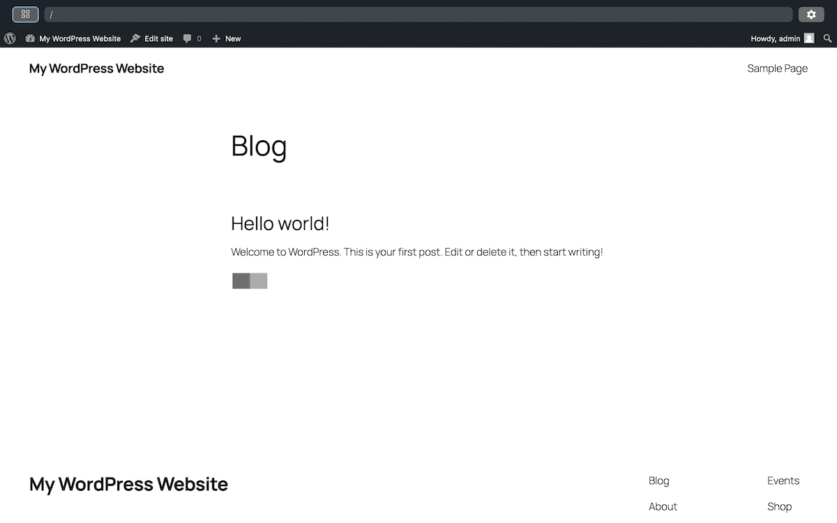 Un'istanza iniziale di WordPress Playground.