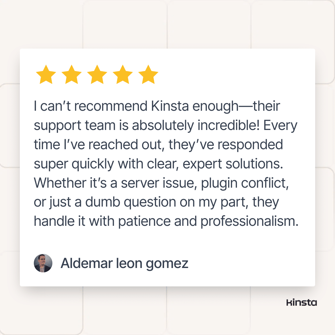 Klantbeoordeling van Aldemar weergegeven op een testimonialkaart.