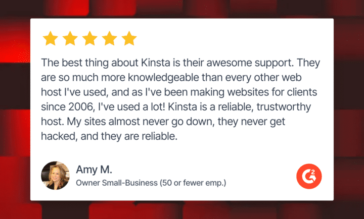 Depoimento de Amy M em um card de testemunho.