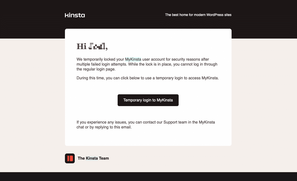 アカウントロックに関するメール（一時的なログインリンクが付記されている）