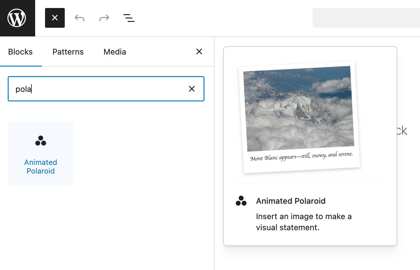 Una variación de bloque en el insertador de bloques