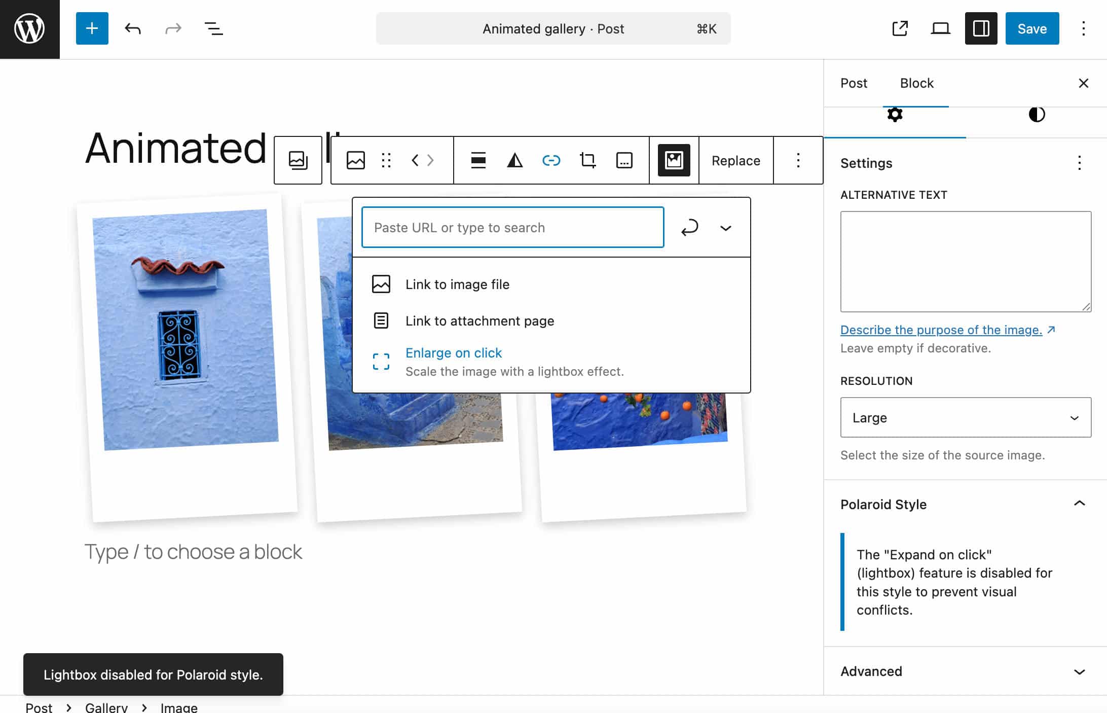 La opción Ampliar al hacer clic está desactivada.