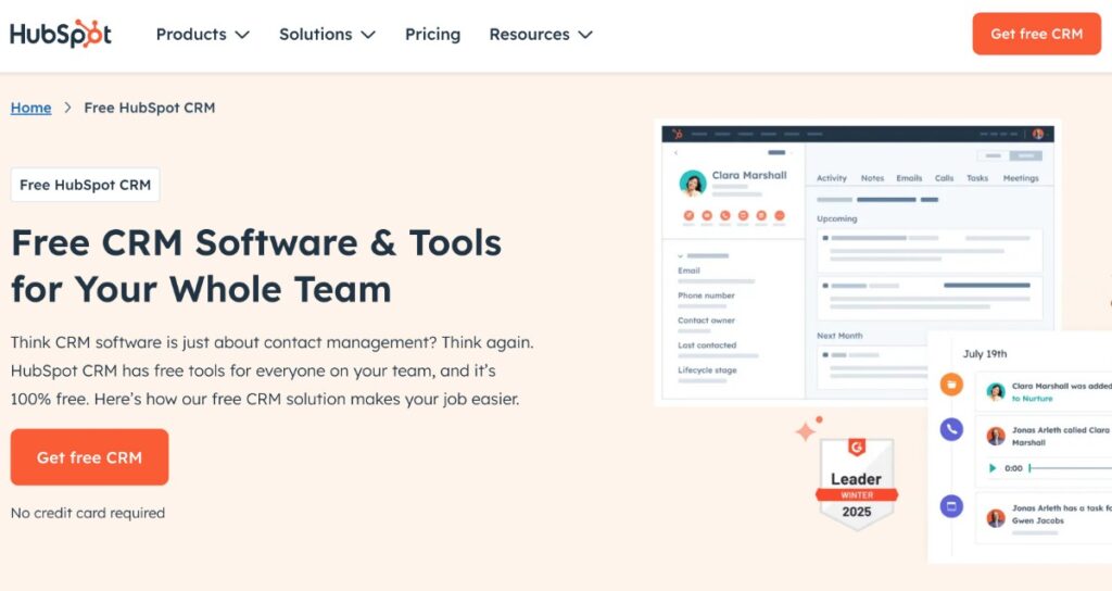 La página de inicio de HubSpot.