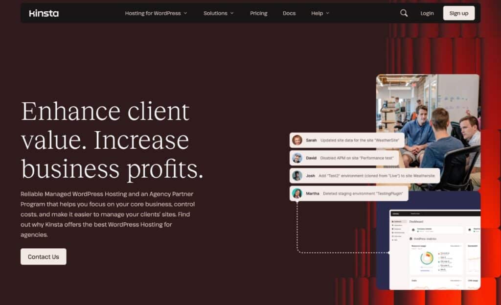 La página de alojamiento para agencias de WordPress de Kinsta