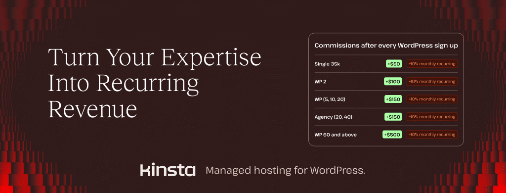 Kinsta's affiliate commissions scheme