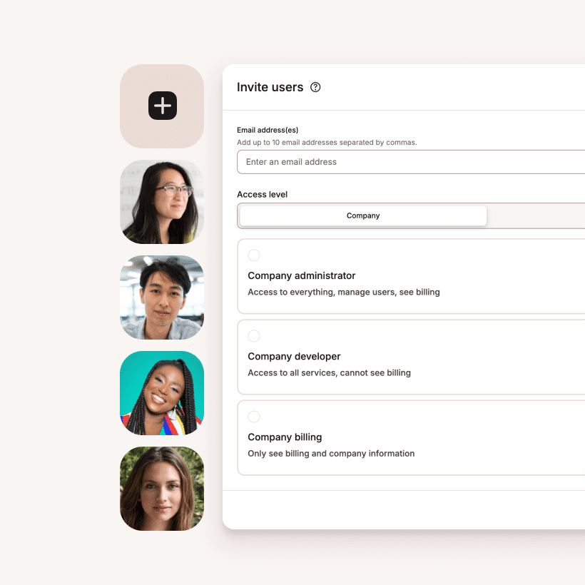 User roles and permissions panel