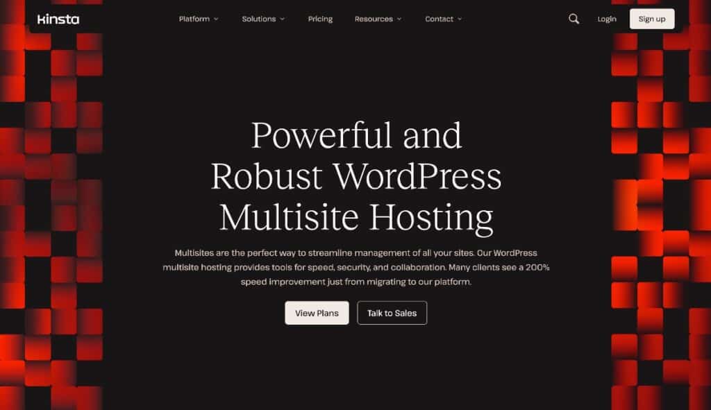 De Kinsta Multisite hosting voor WordPress landingspagina.