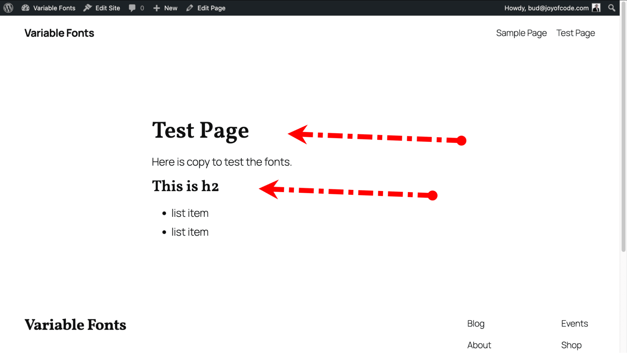 Police Vollkorn définie comme police de titre par défaut dans l'éditeur WordPress.