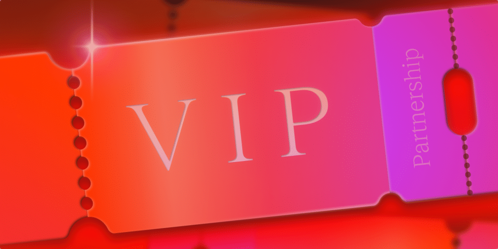 An illustration highlighting the letters 'VIP' and representing Kinsta's Agency Partner Program.