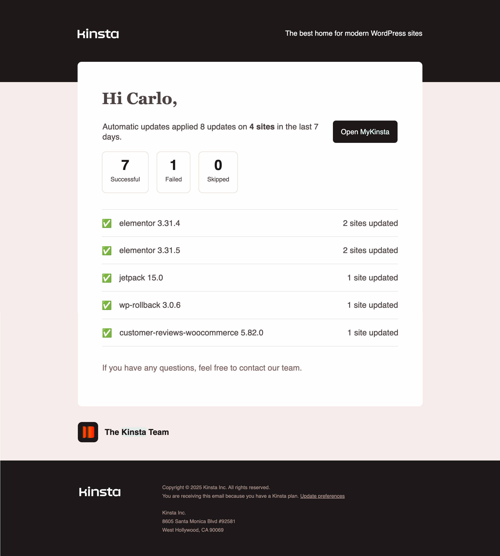 Correo electrónico de resumen de actualizaciones automáticas