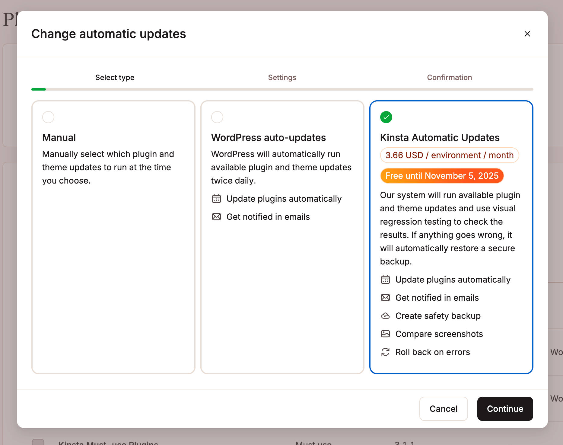 Change Automatic Updates in MyKinsta