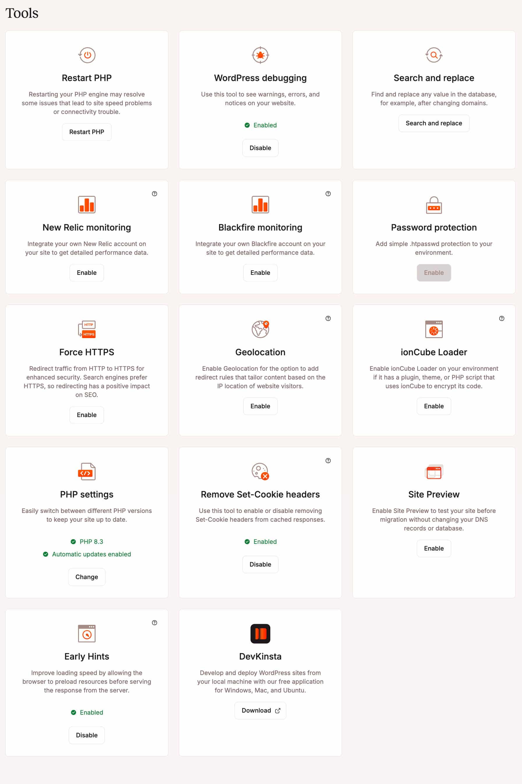 Herramientas adicionales disponibles en MyKinsta