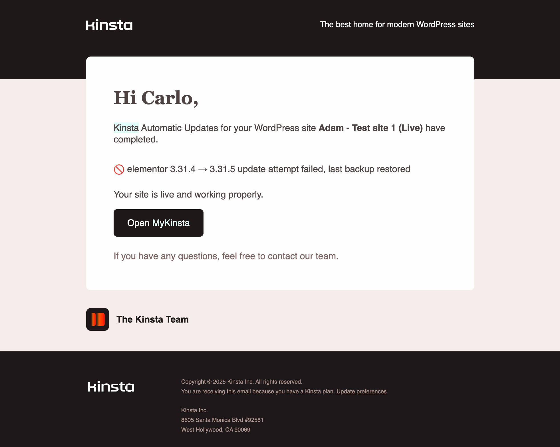 Correo electrónico de actualizaciones automáticas fallidas