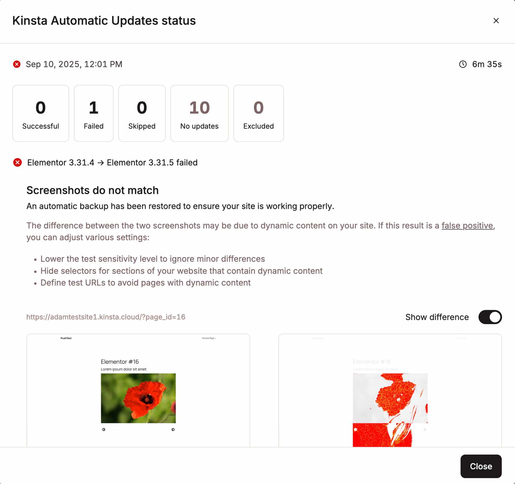 Actualizaciones automáticas fallidas en MyKinsta