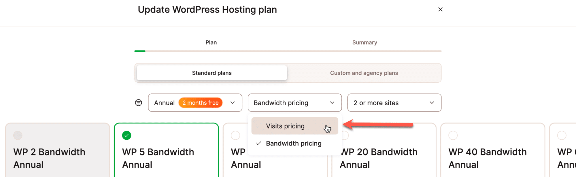 Alternativ för uppdatering av plan när prissättningen redan baseras på bandbredd.