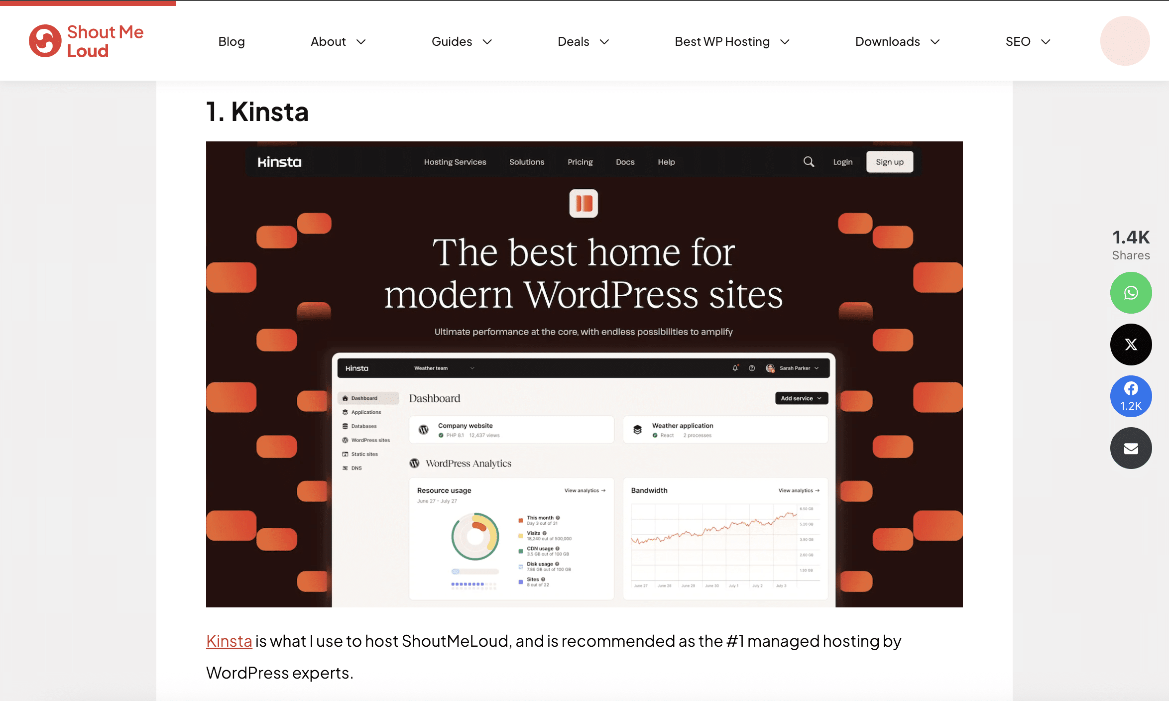 ShoutMeLoud recommends Kinsta as #1 managed hosting for WordPress