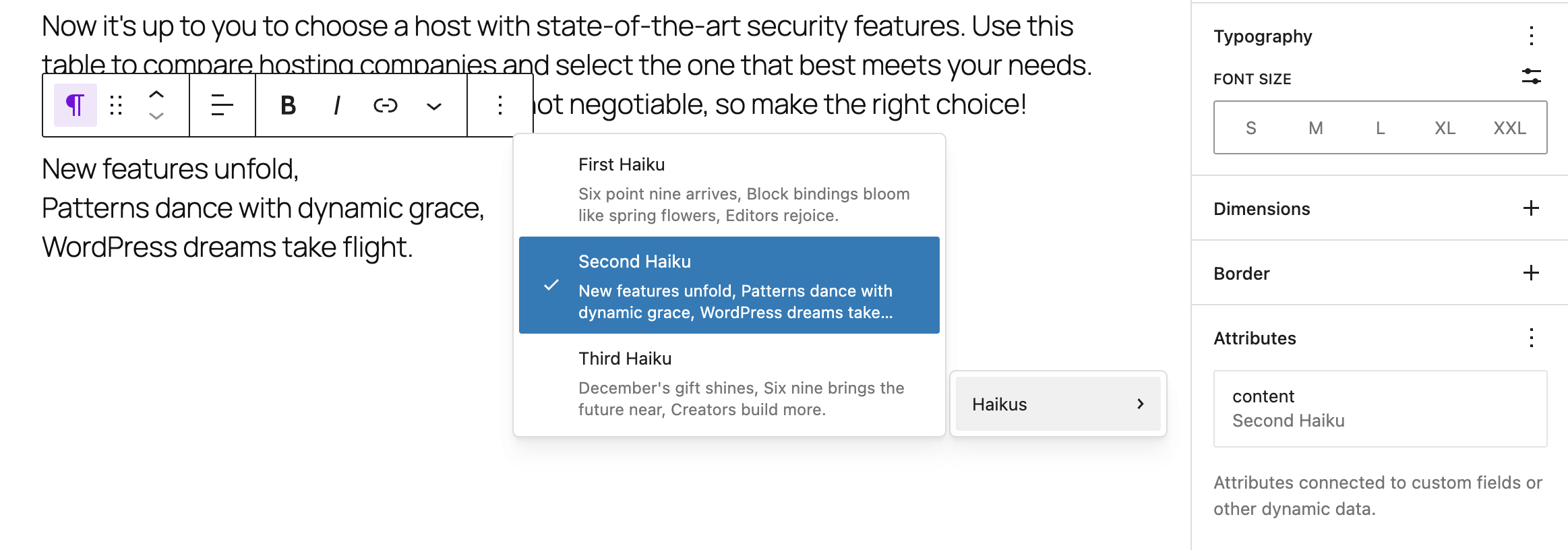 Die Block Bindings UI in WordPress 6.9