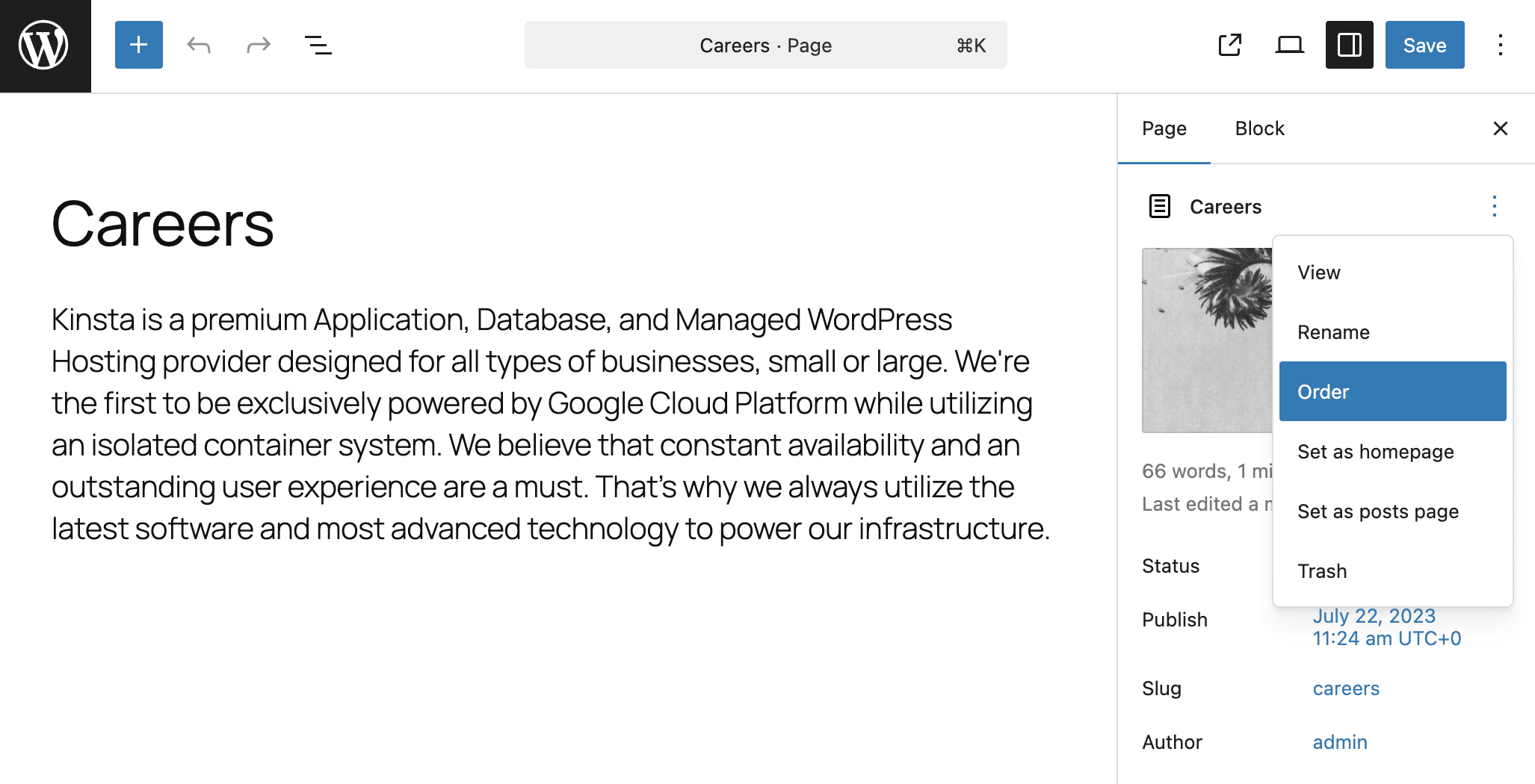 Wähle Menüreihenfolge aus dem Menü Aktionen