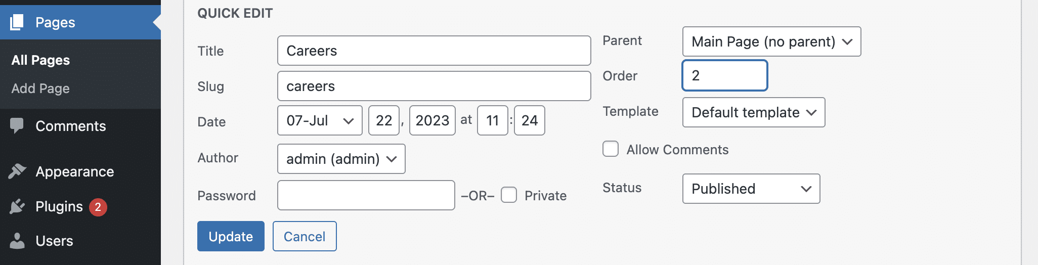 Ändere die Menüreihenfolge im Bildschirm Seiten